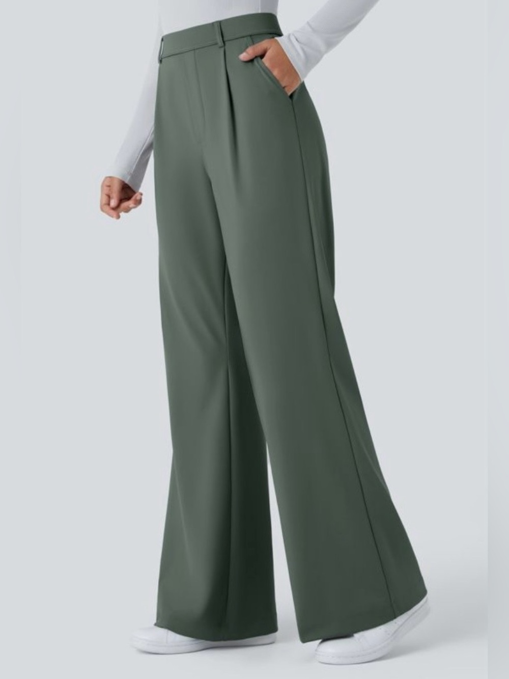 HALARA Women's Wide-Leg Dress Pants in Green Gray
